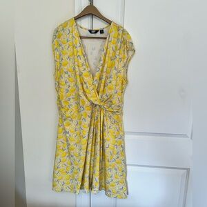 COPY - Lands' End Red Wrap Sundress Sleeveless V-Neck Plus 16W-18W Lemon Print